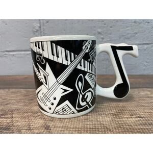 Vintage 1980s Music Themed Coffee Mug Music Note Handle Rock Electric Guitar